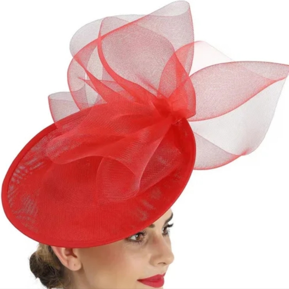 Fabulous Red Fascinator Hat Beloved Millinery Derby Tea Brunch Church Social